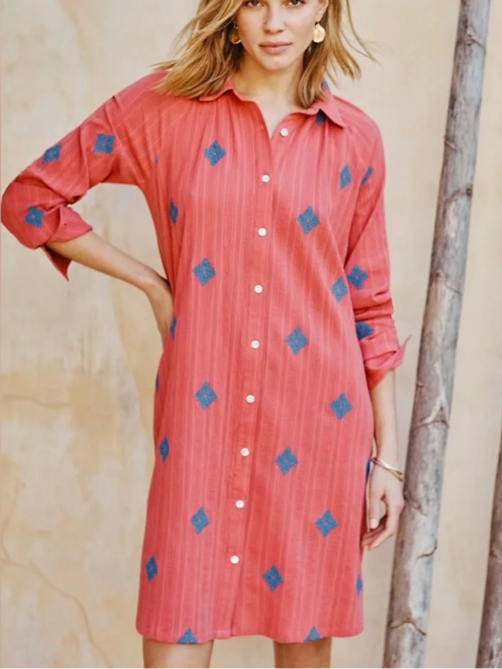 J Jill Embroidered Midi Dress Pure Jill Collared Button-Down Gauzy 2X